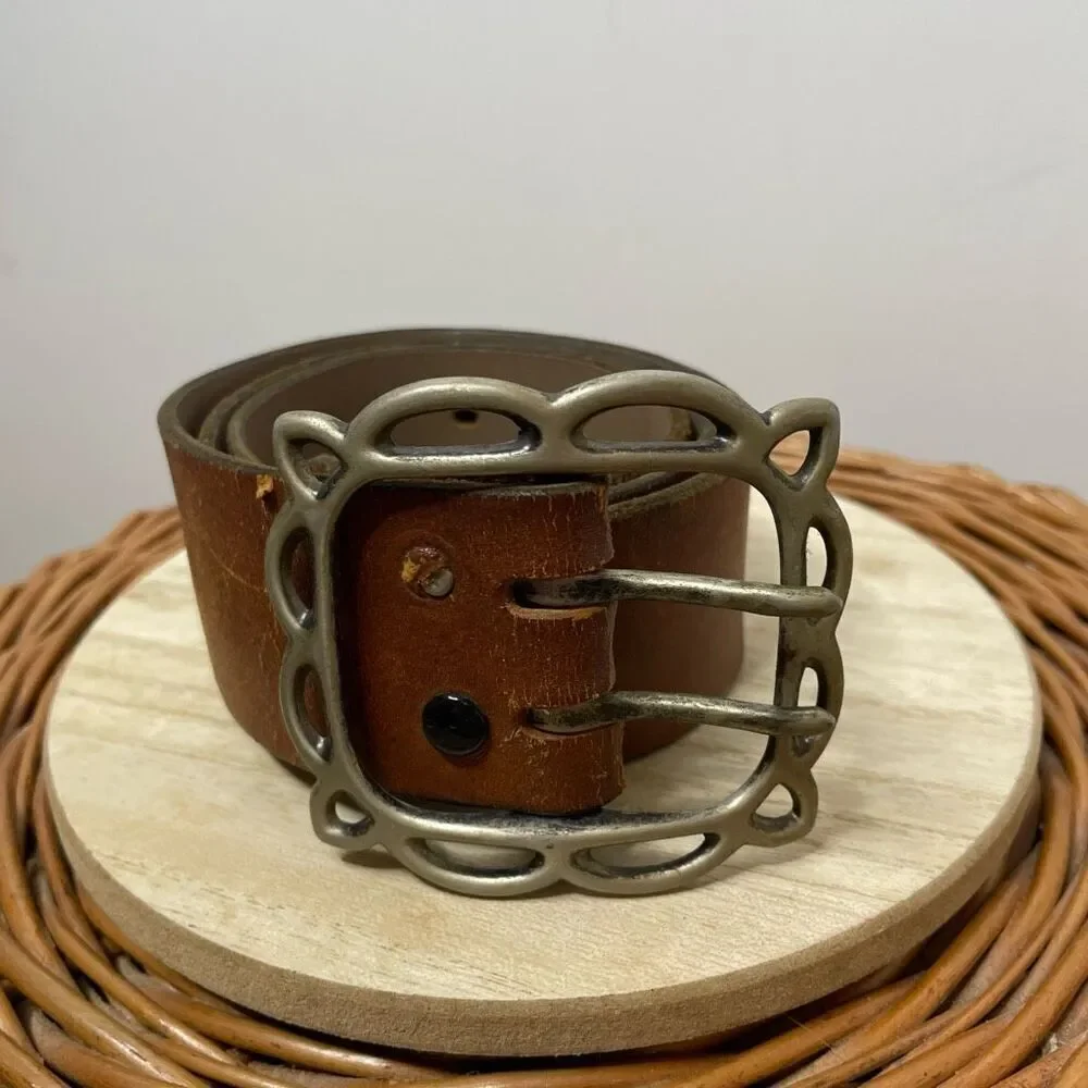 Ibex Vintage Distressed Leather Belt with Metal Buckle Cowhide England Size 34